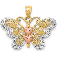 14K Yellow and White Rhodium Butterfly Pendant with Heart Accents by Oro Pregiato