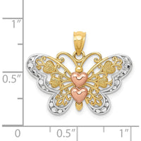 14K Yellow and White Rhodium Butterfly Pendant with Heart Accents by Oro Pregiato