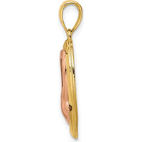 14K Yellow and White Rhodium Dolphins in Heart Frame Pendant by Oro Pregiato