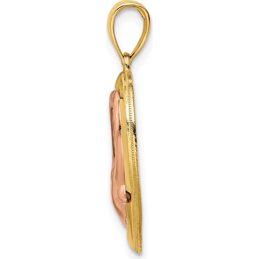 14K Yellow and White Rhodium Dolphins in Heart Frame Pendant by Oro Pregiato