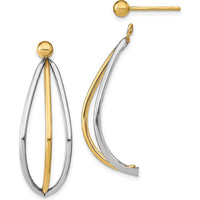 14K Yellow and White Rhodium Triple Wire Drop Earrings with Ball Stud Posts by 0