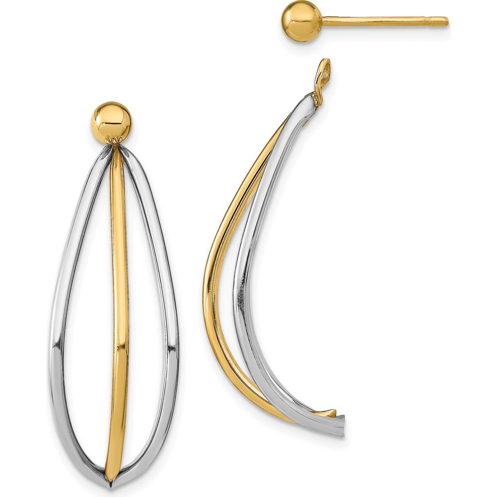 14K Yellow and White Rhodium Triple Wire Drop Earrings with Ball Stud Posts by 0