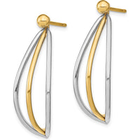 14K Yellow and White Rhodium Triple Wire Drop Earrings with Ball Stud Posts by 0