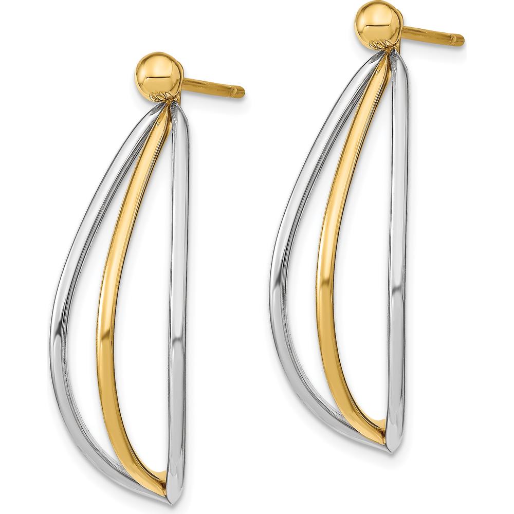 14K Yellow and White Rhodium Triple Wire Drop Earrings with Ball Stud Posts by 0