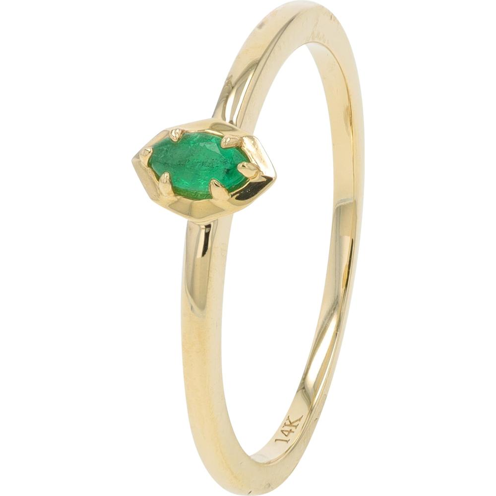 14K Yellow Gold 0.11 Carat Emerald Ring - Classic Prong Set