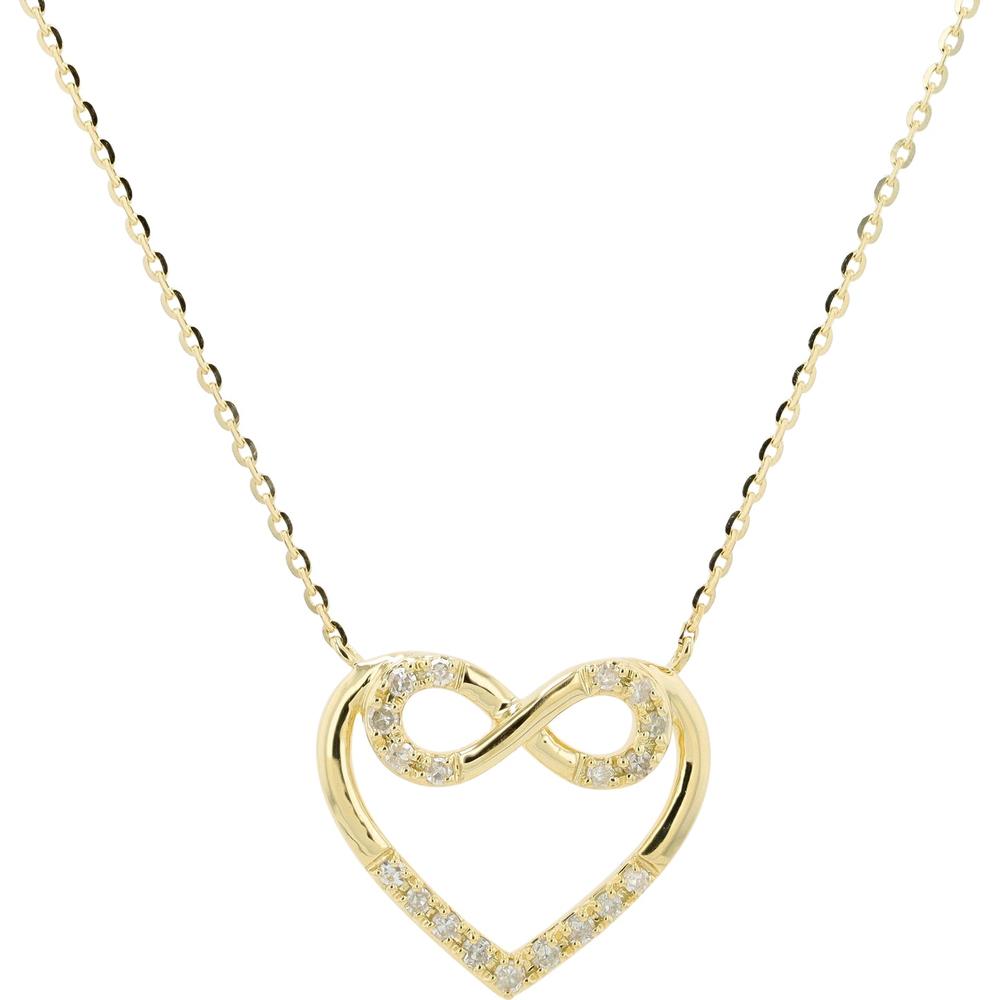 14K Yellow Gold 0.12 Carat Total Diamond Infinity Heart Necklace