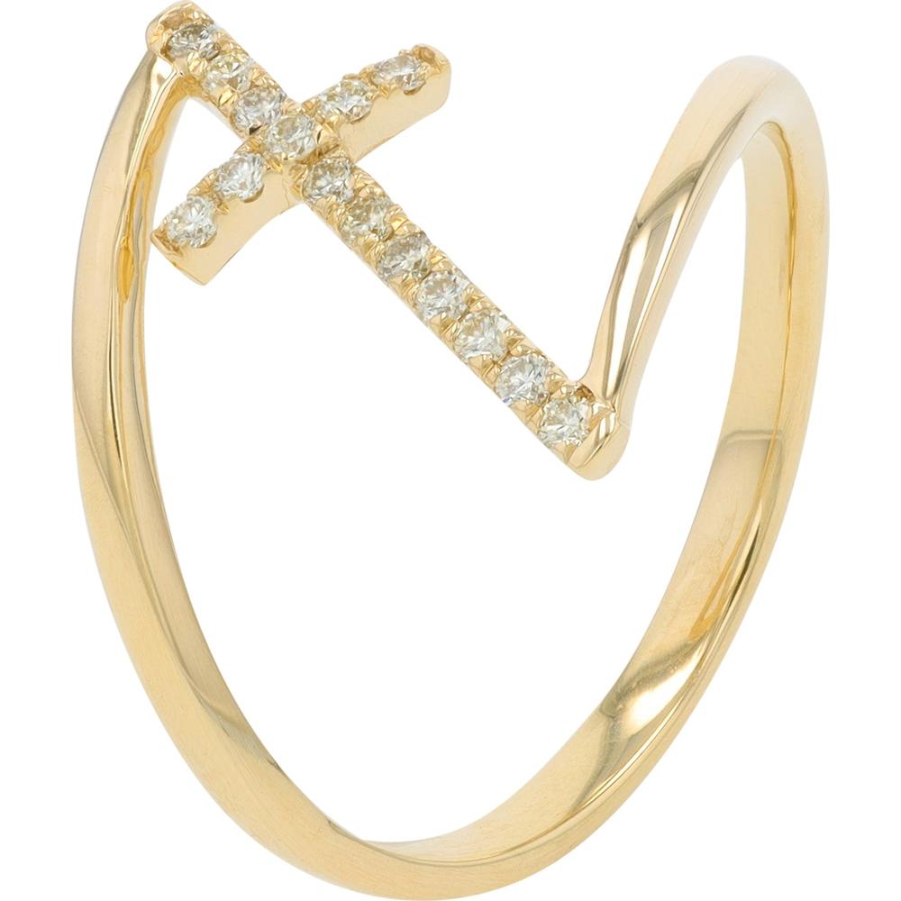 14K Yellow Gold 0.13 Carat Total Weight Diamond Cross Bypass Ring