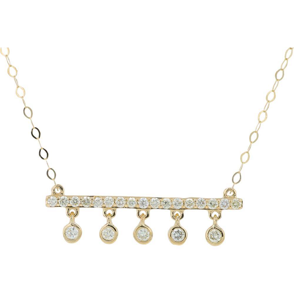 14K Yellow Gold 0.15 Carat Diamond Necklace with Six Bezel - Set Diamond Drops
