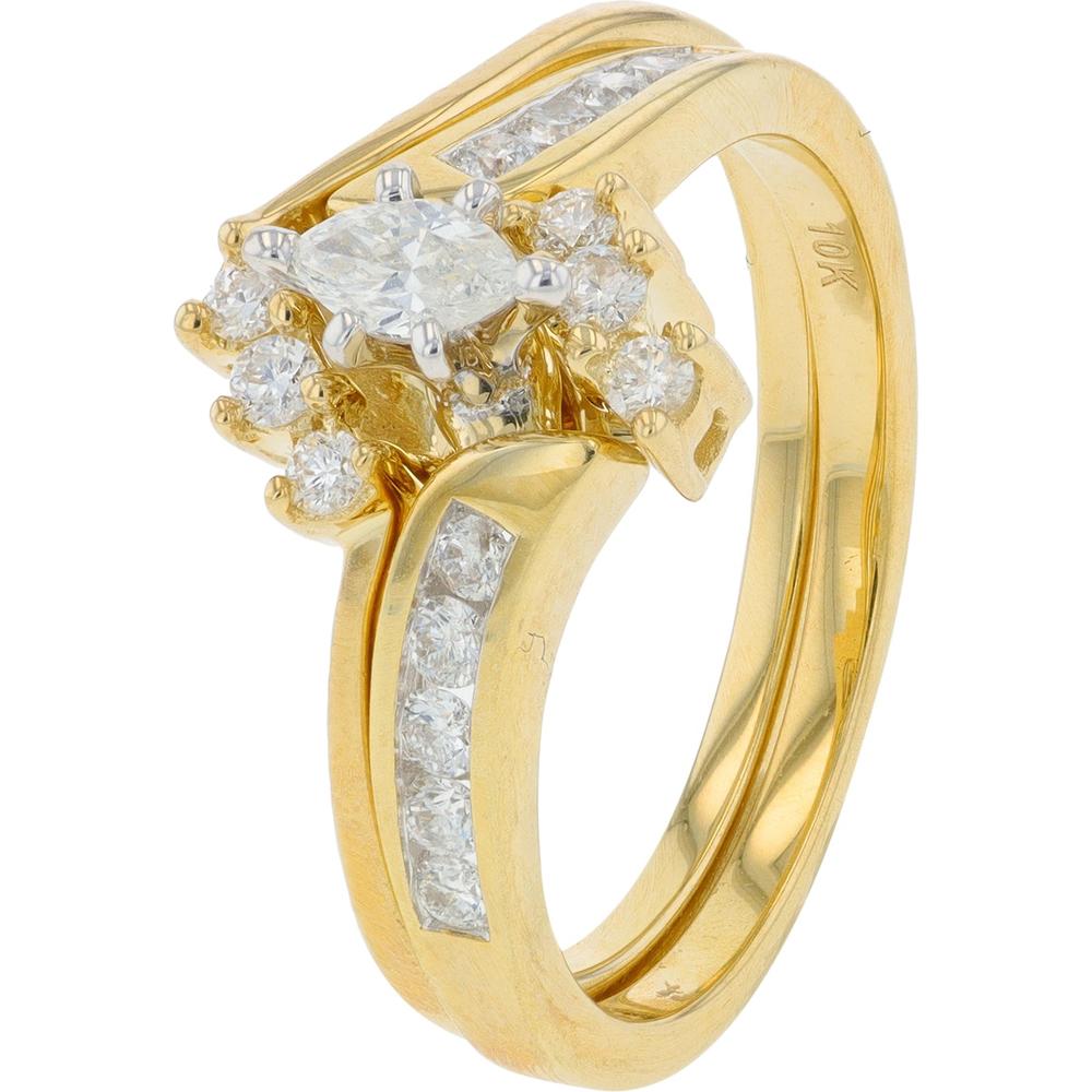 14K Yellow Gold 0.17 Carat Marquise Cut Diamond Bridal Set - 0.50 Carat Total Diamond Weight