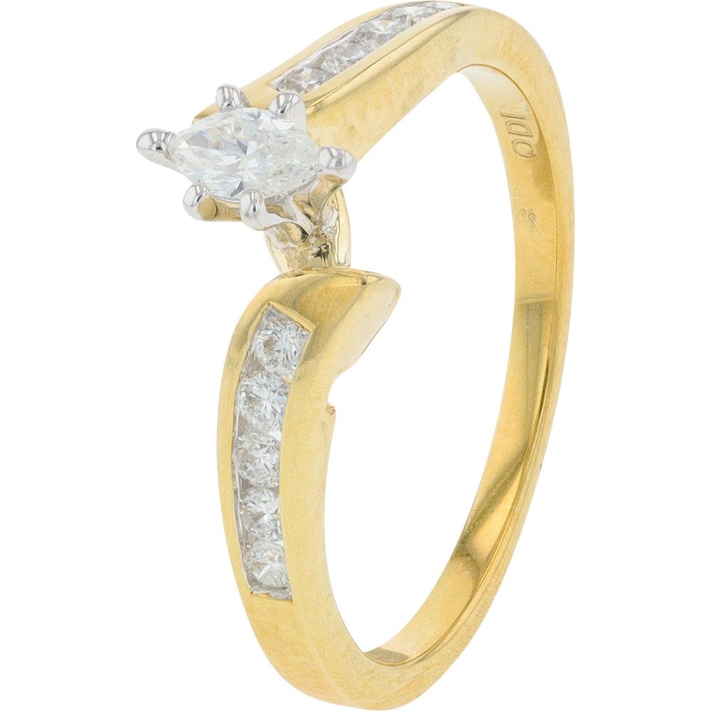 14K Yellow Gold 0.17 Carat Marquise Cut Diamond Bridal Set - 0.50 Carat Total Diamond Weight
