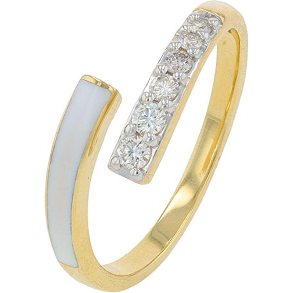 14K Yellow Gold 0.20 Carats Diamond & White Enamel Bypass Ring