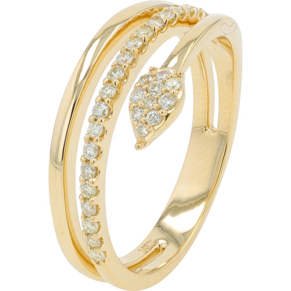 14K Yellow Gold 0.21 Carat Diamond Snake Ring with Prong Set Diamond Cluster