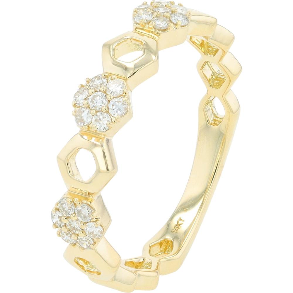 14K Yellow Gold 0.25 Carat Diamond Band with Geometric Design and Radiant Diamonds