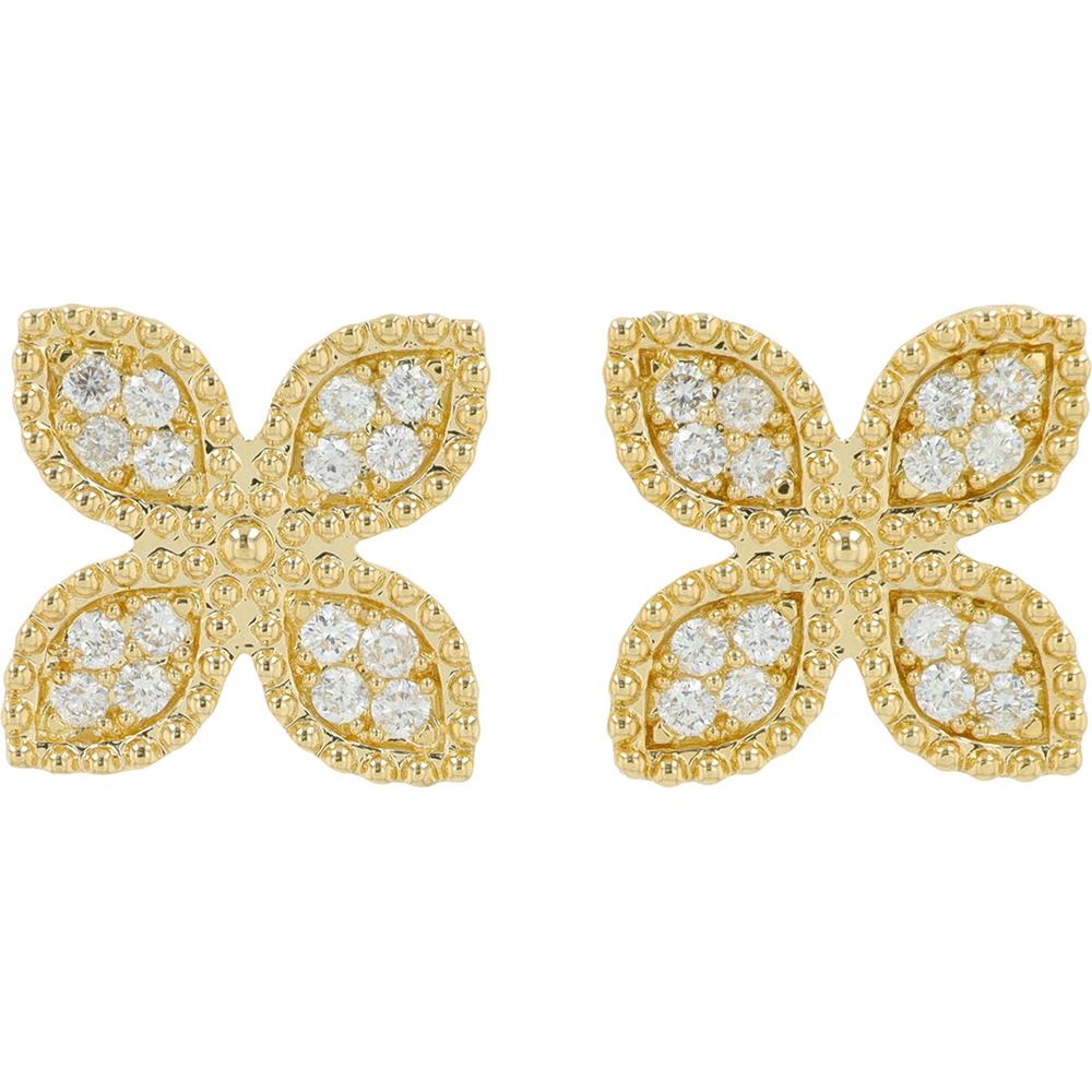 14K Yellow Gold 0.25 Carat Diamond Flower Stud Earrings with Milgrain Detail