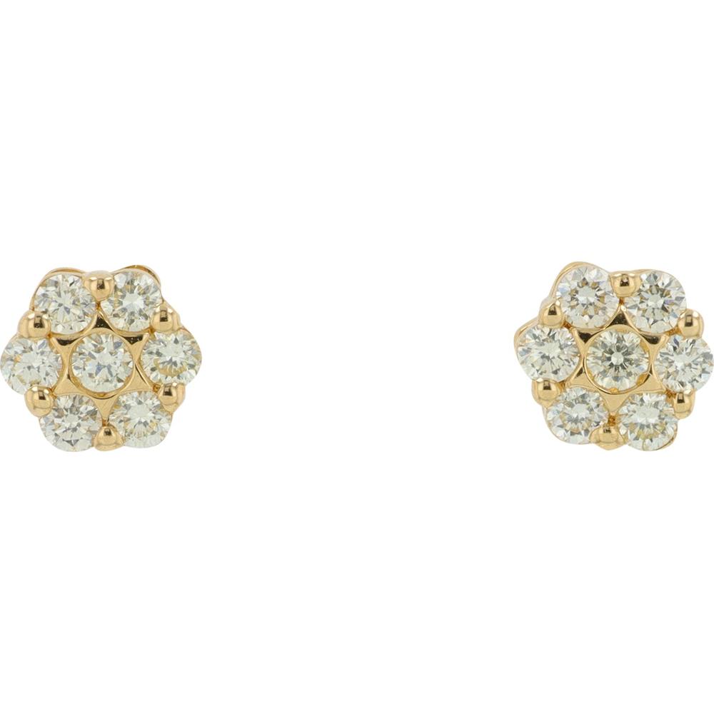 14K Yellow Gold 0.25 Carat Total Diamond Cluster Stud Earrings