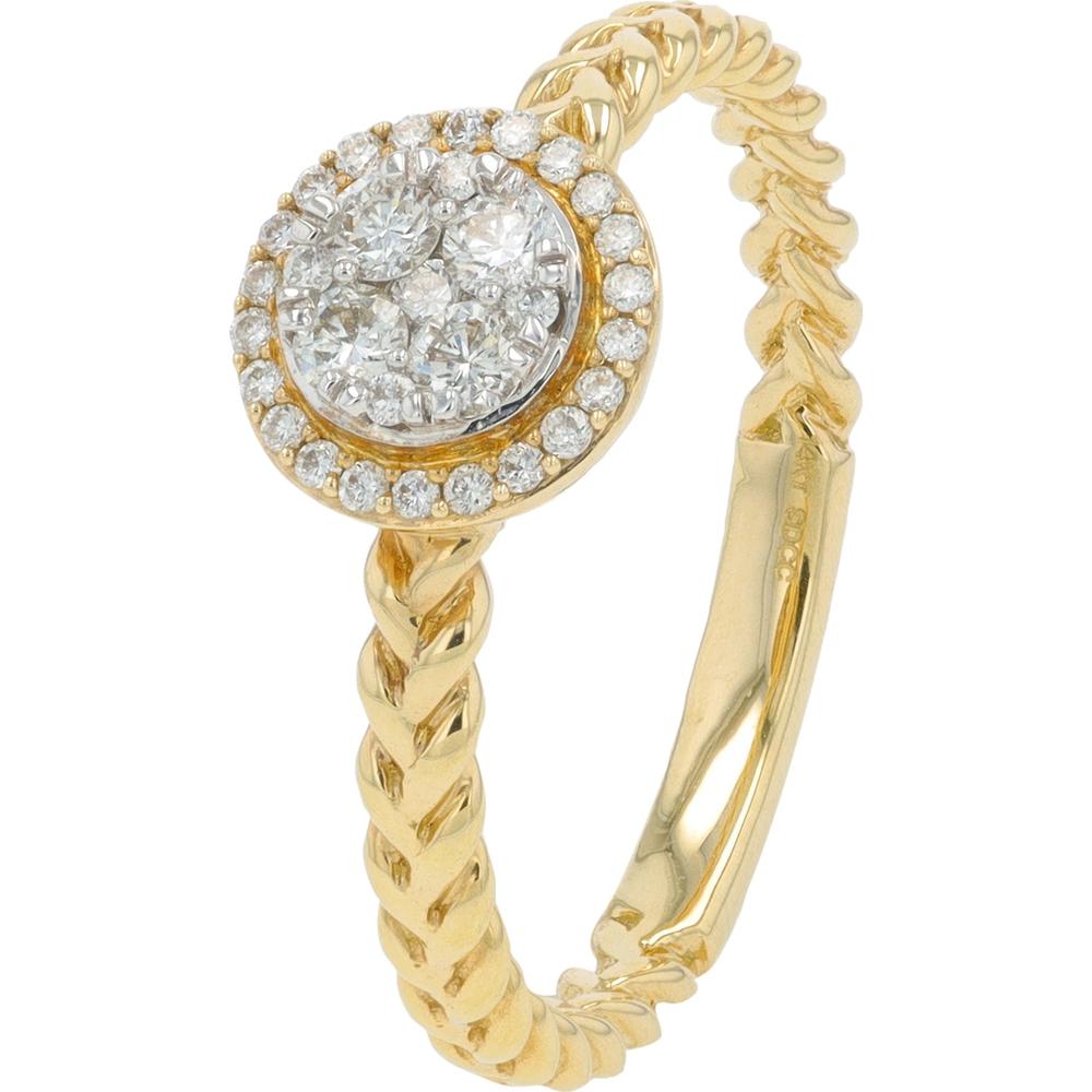 14K Yellow Gold 0.25 Carat Total Weight Round Diamond Circle Cluster Engagement Ring