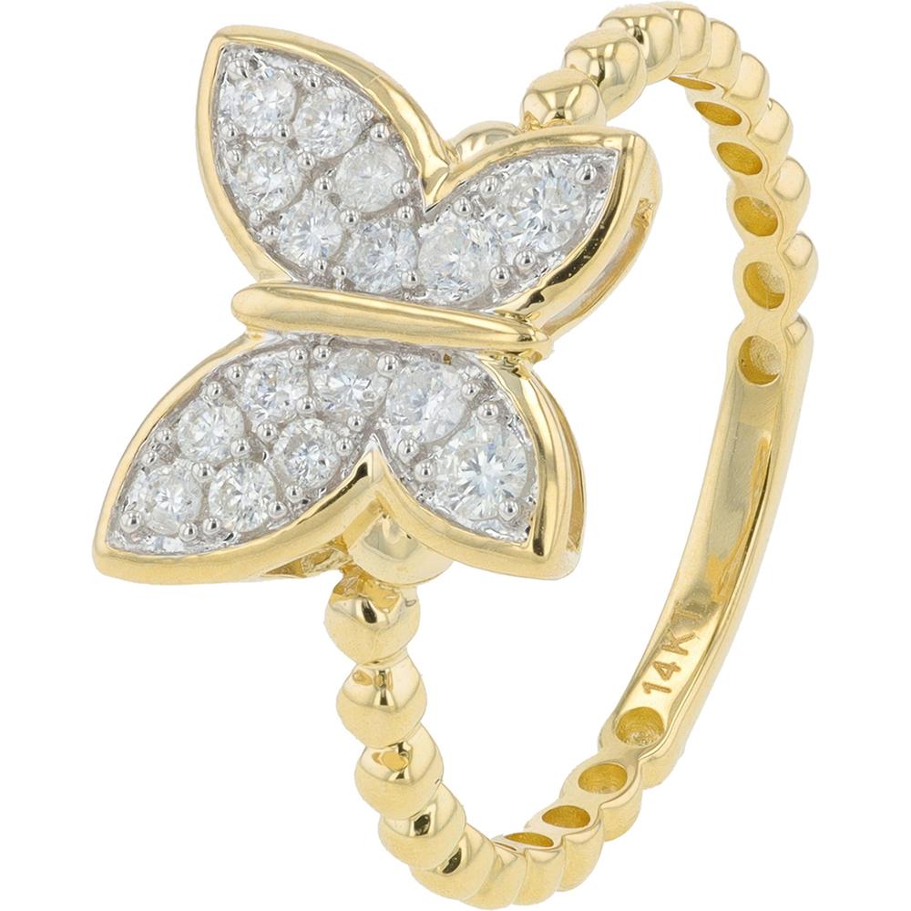 14K Yellow Gold 0.28 Carat Diamond Butterfly Ring with Milgrain Detail
