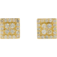 14K Yellow Gold 0.45 Carat Total Diamond Square Cluster Stud Earrings