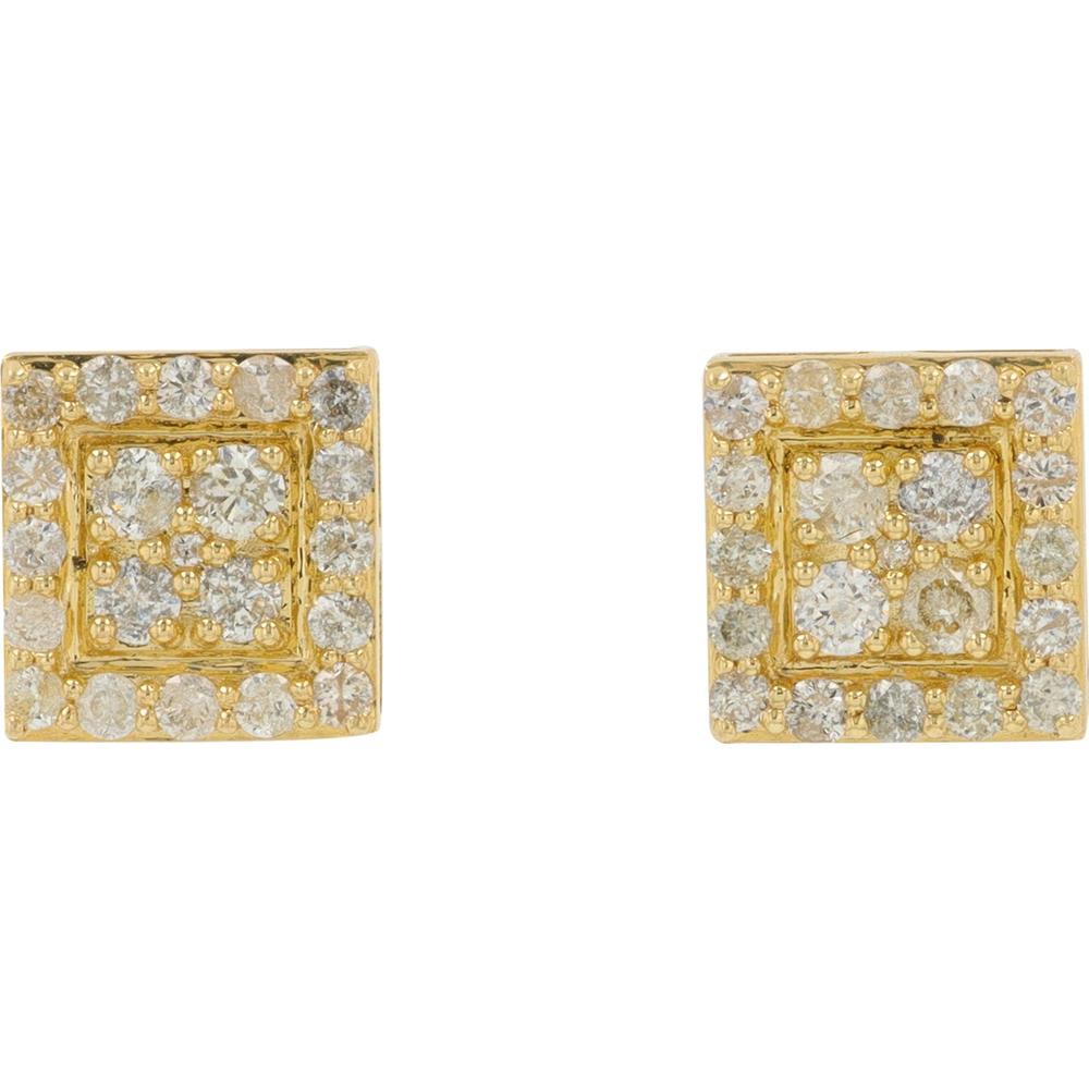 14K Yellow Gold 0.45 Carat Total Diamond Square Cluster Stud Earrings