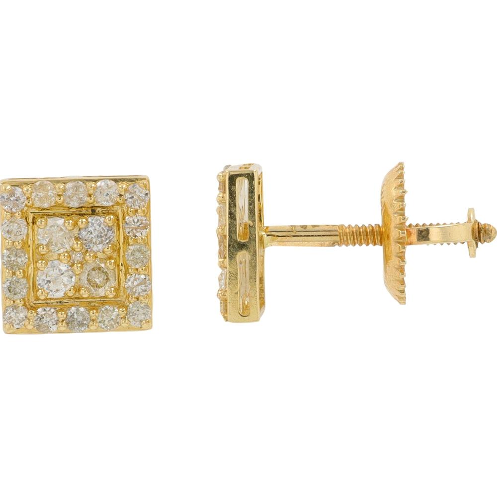 14K Yellow Gold 0.45 Carat Total Diamond Square Cluster Stud Earrings
