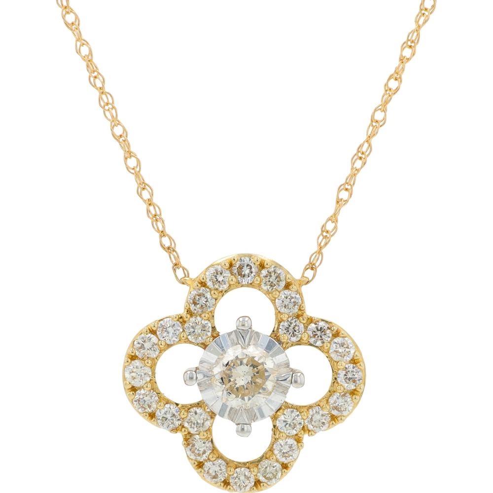 14K Yellow Gold 0.50 Carat Diamond Floral Pendant with Halo Setting - 0.50 Carat Total Diamond Weight