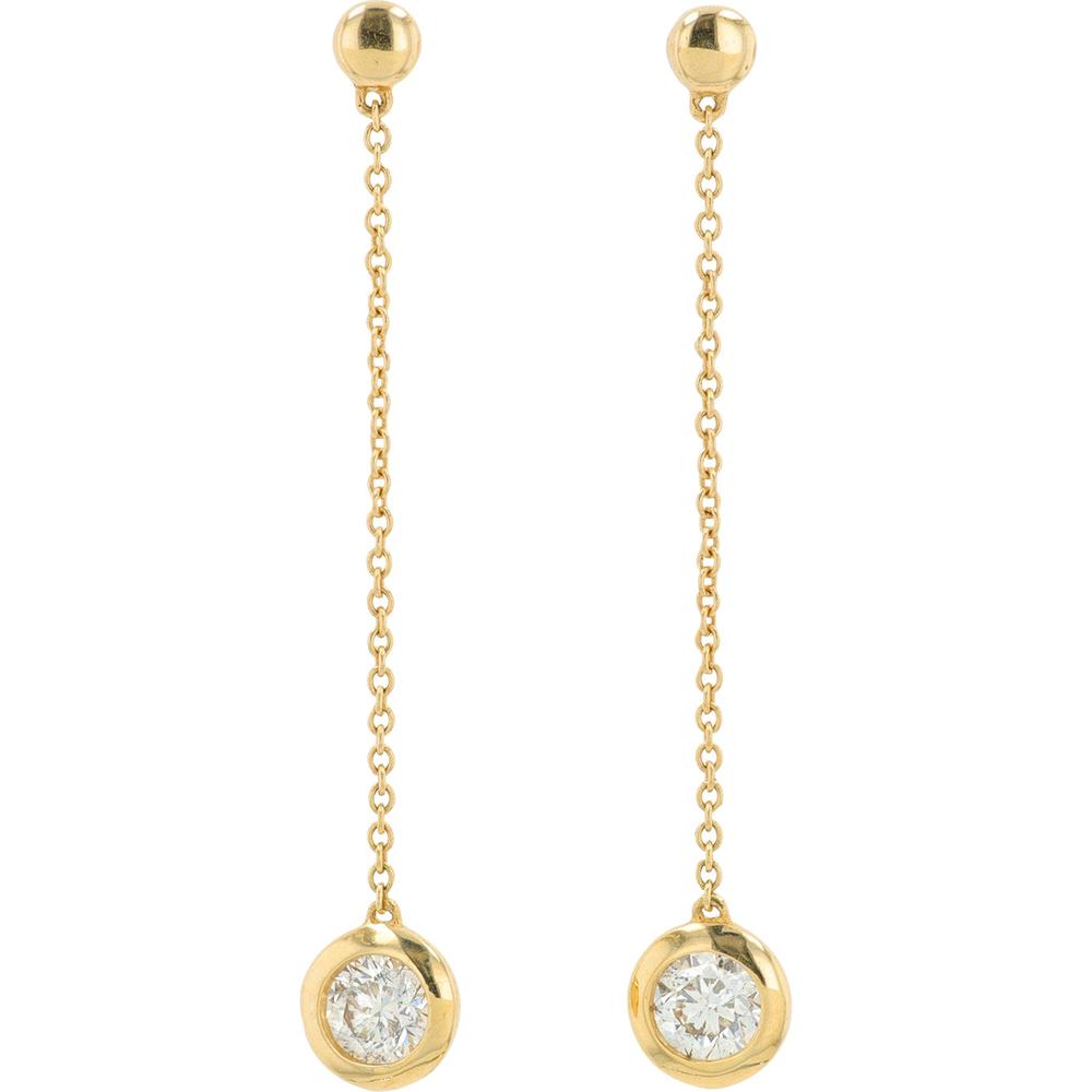 14K Yellow Gold 0.50 Carat Total Diamond Bezel Set Dangle Earrings