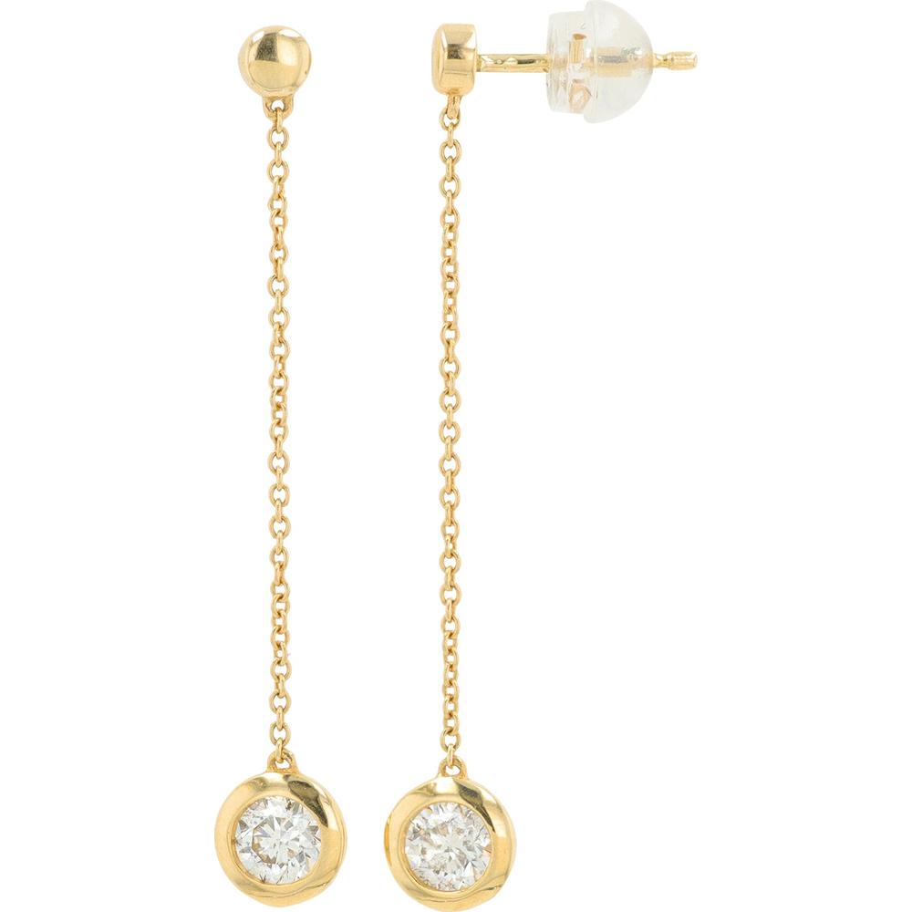 14K Yellow Gold 0.50 Carat Total Diamond Bezel Set Dangle Earrings