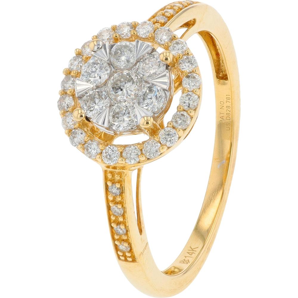 14K Yellow Gold 0.50 Carat Total Diamond Halo Engagement Ring