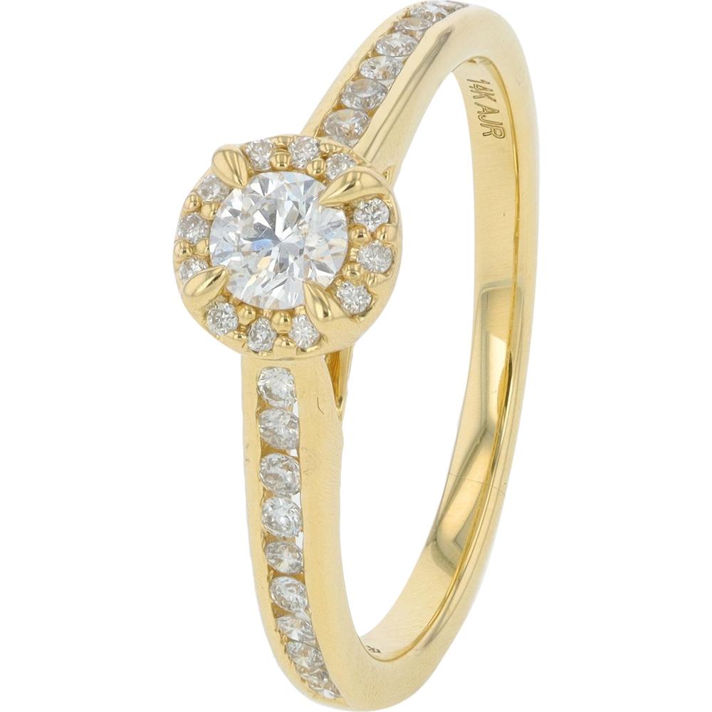 14K Yellow Gold 0.50 Total Carats Weight Diamond Halo Engagement Ring - 0.25 Carats Diamond Center Stone