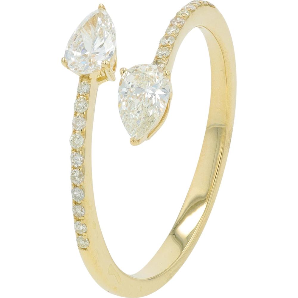 14K Yellow Gold 0.56 Carat Diamond Bypass Ring with Pear-Shaped Diamonds