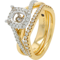 14K Yellow Gold 0.56 Carat Diamond Semi - Mount Bridal Set with Pave Halo and Interwoven Shank - Holds 6.5MM Center Diamond