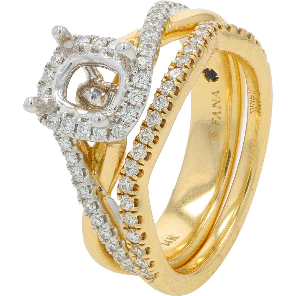 14K Yellow Gold 0.56 Carat Diamond Semi - Mount Bridal Set with Pave Halo and Interwoven Shank - Holds 6.5MM Center Diamond