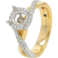 14K Yellow Gold 0.56 Carat Diamond Semi - Mount Bridal Set with Pave Halo and Interwoven Shank - Holds 6.5MM Center Diamond