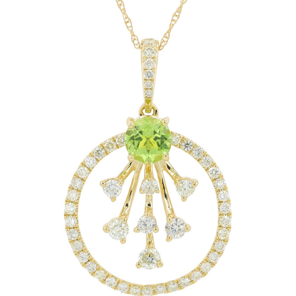 14K Yellow Gold 0.60 Carat Peridot Pendant with Diamond Halo