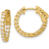 14K Yellow Gold 0.62 Carat Total Diamond In/Out Hoop Earrings with Safety Clasp - Round Diamonds by Oro Pregiato
