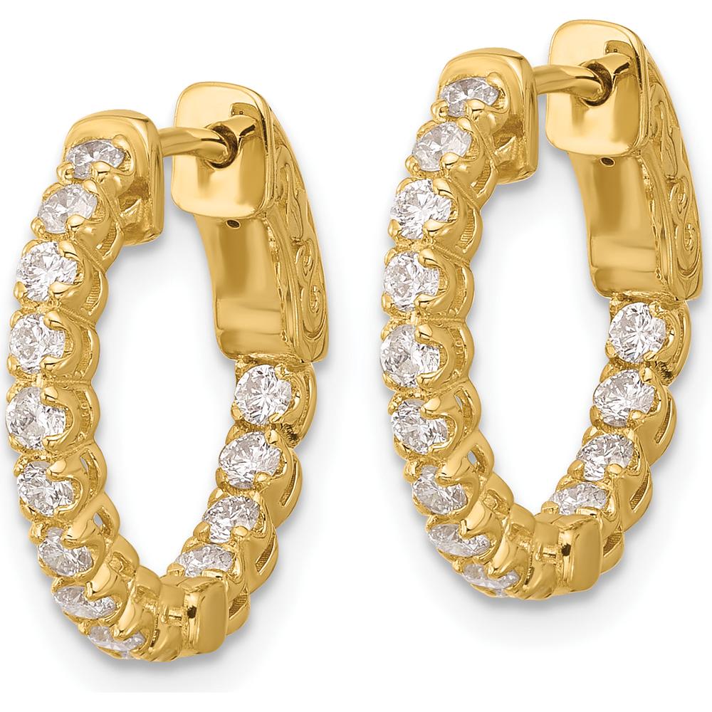 14K Yellow Gold 0.62 Carat Total Diamond In/Out Hoop Earrings with Safety Clasp - Round Diamonds by Oro Pregiato