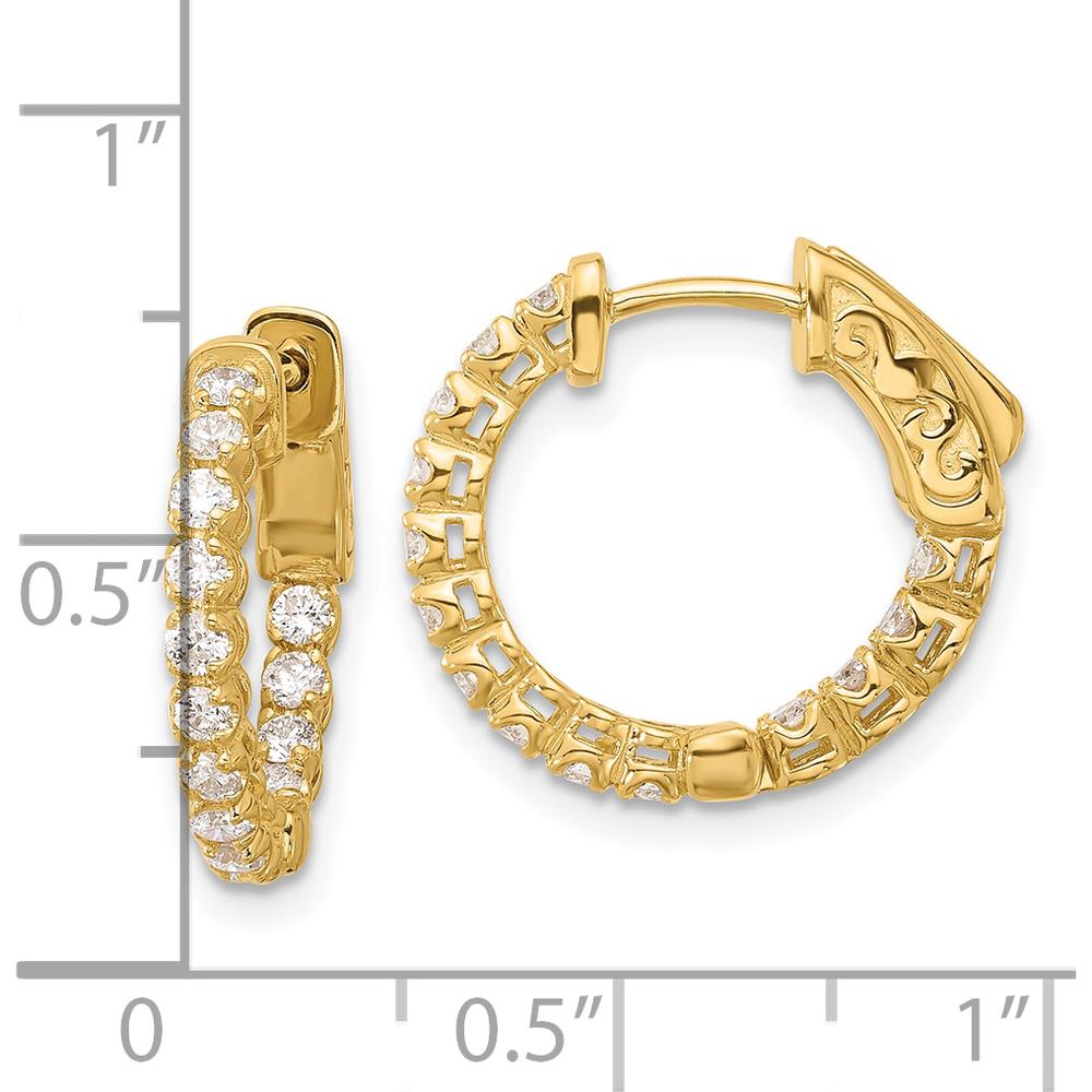 14K Yellow Gold 0.62 Carat Total Diamond In/Out Hoop Earrings with Safety Clasp - Round Diamonds by Oro Pregiato