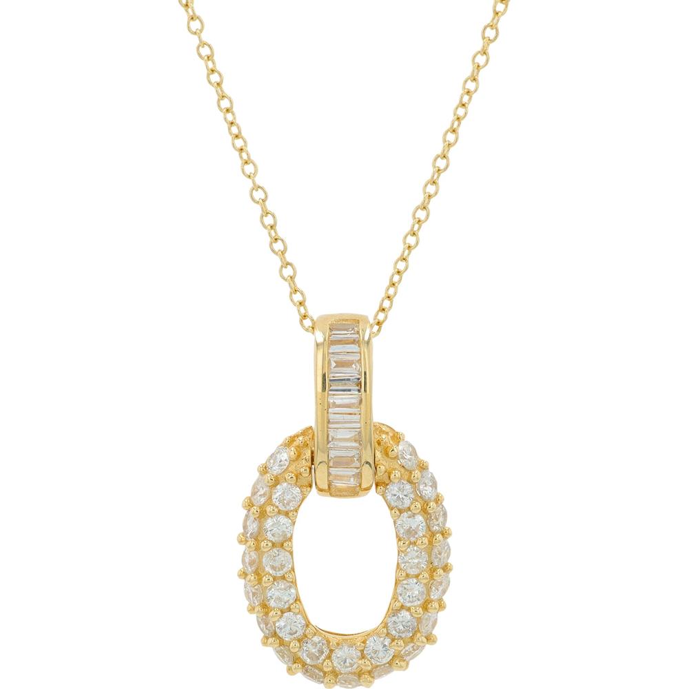 14K Yellow Gold 0.63 Carat Diamond Pendant with Baguette and Round Diamonds - Oval Design