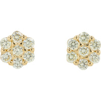 14K Yellow Gold 0.65 Carat Total Diamond Cluster Stud Earrings