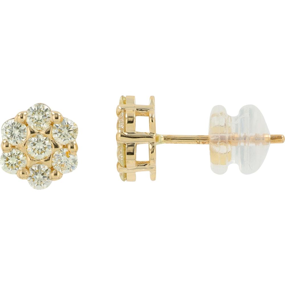 14K Yellow Gold 0.65 Carat Total Diamond Cluster Stud Earrings