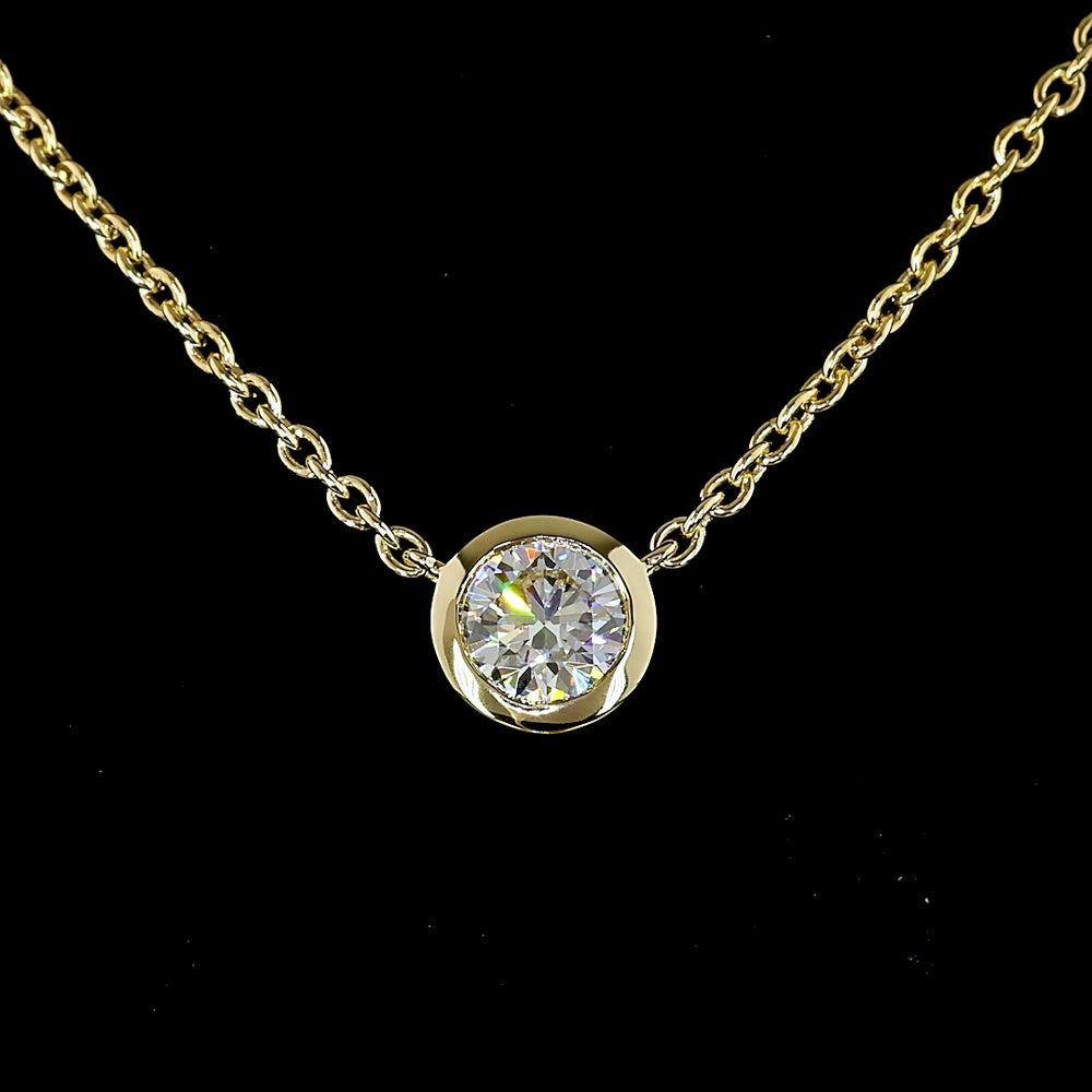 14K Yellow Gold 0.73 Carat Round Lab Diamond Solitaire Pendant with Bezel Setting - E-F Color, VS1 Clarity - Covaloro Fine Jewelry