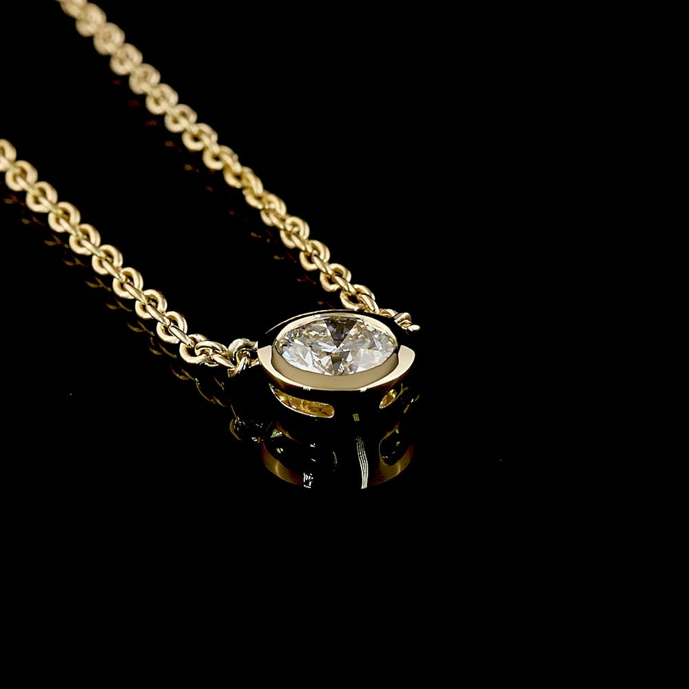 14K Yellow Gold 0.73 Carat Round Lab Diamond Solitaire Pendant with Bezel Setting - E-F Color, VS1 Clarity - Covaloro Fine Jewelry