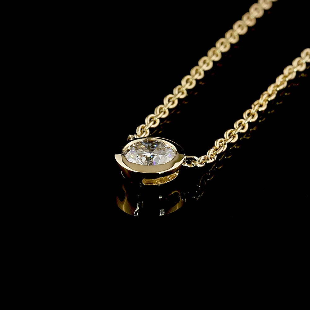 14K Yellow Gold 0.73 Carat Round Lab Diamond Solitaire Pendant with Bezel Setting - E-F Color, VS1 Clarity - Covaloro Fine Jewelry