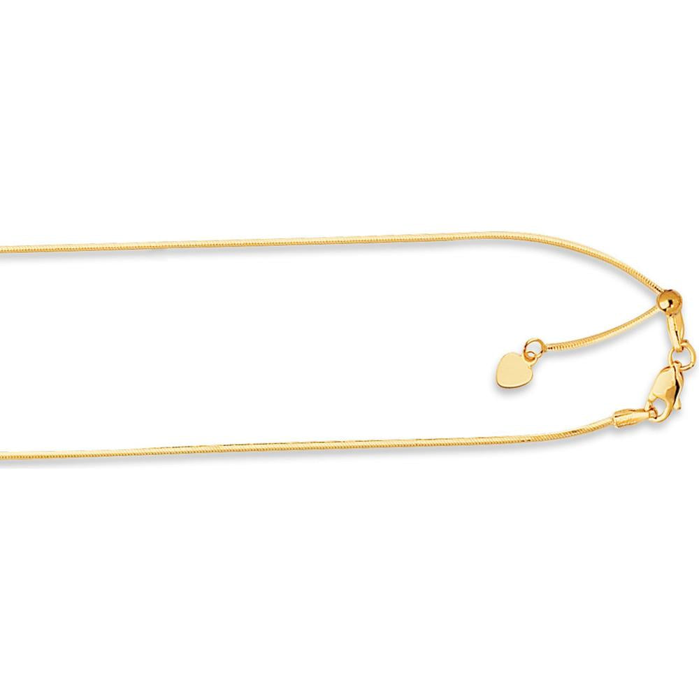14K Yellow Gold 0.80mm Adjustable Octagonal Snake Chain Necklace - 22" by Orozza Fine Jewelry