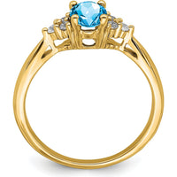 14K Yellow Gold 0.84 Carat Swiss Blue Topaz and 0.02 Carat Diamond Ring by 0