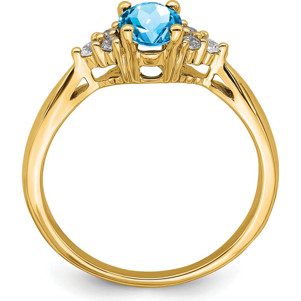 14K Yellow Gold 0.84 Carat Swiss Blue Topaz and 0.02 Carat Diamond Ring by 0