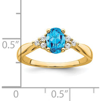 14K Yellow Gold 0.84 Carat Swiss Blue Topaz and 0.02 Carat Diamond Ring by 0