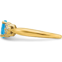 14K Yellow Gold 0.84 Carat Swiss Blue Topaz and 0.02 Carat Diamond Ring by 0