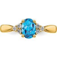 14K Yellow Gold 0.84 Carat Swiss Blue Topaz and 0.02 Carat Diamond Ring by 0