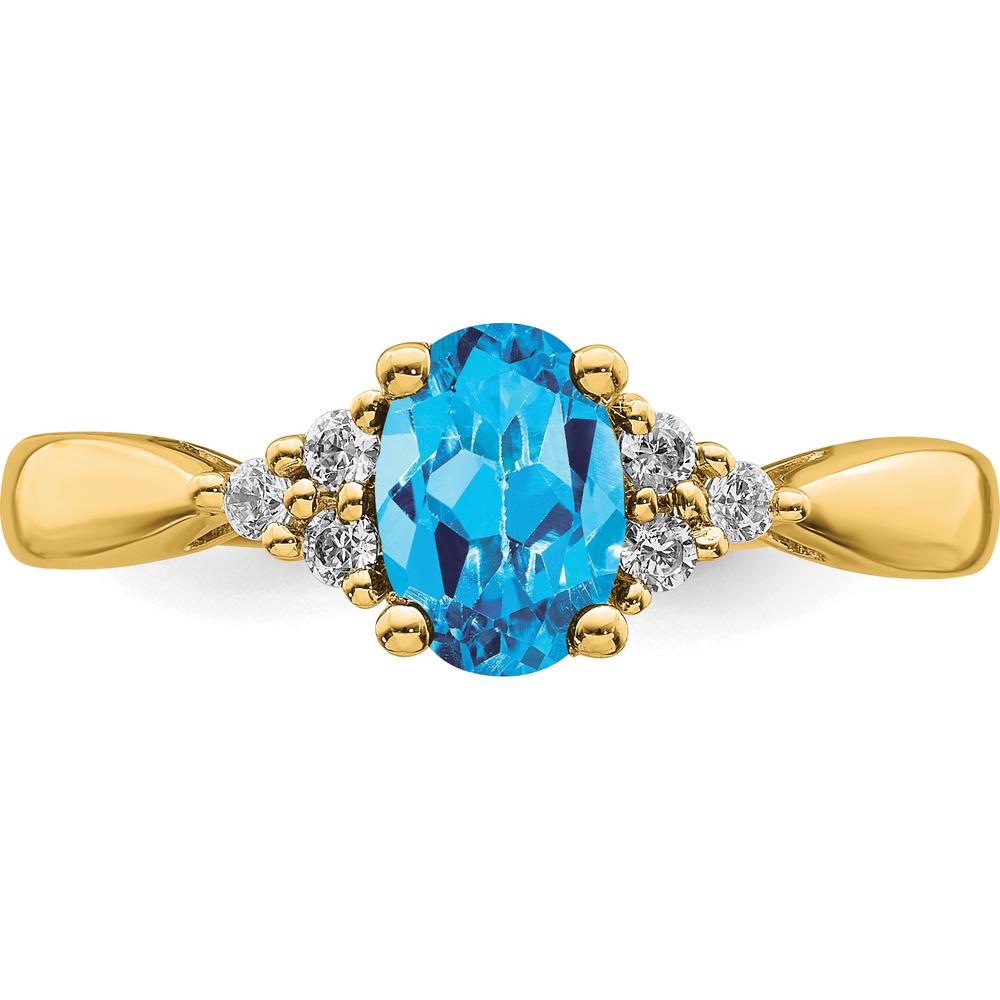 14K Yellow Gold 0.84 Carat Swiss Blue Topaz and 0.02 Carat Diamond Ring by 0